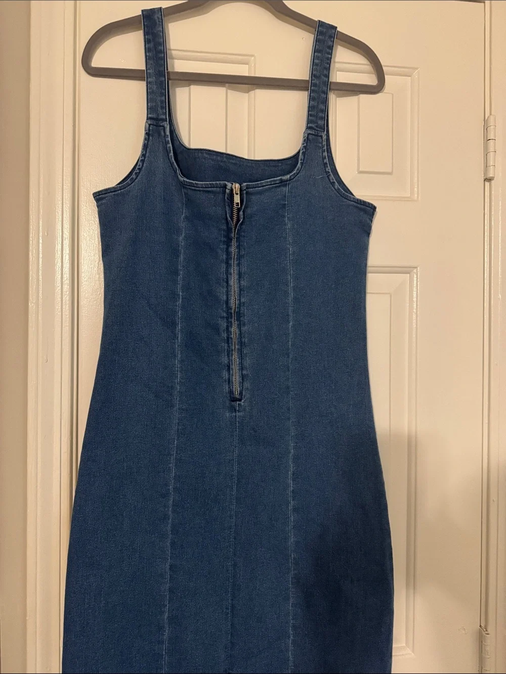 Dark Blue Denim Tank Midi Dress - Classic Slim Silhouette